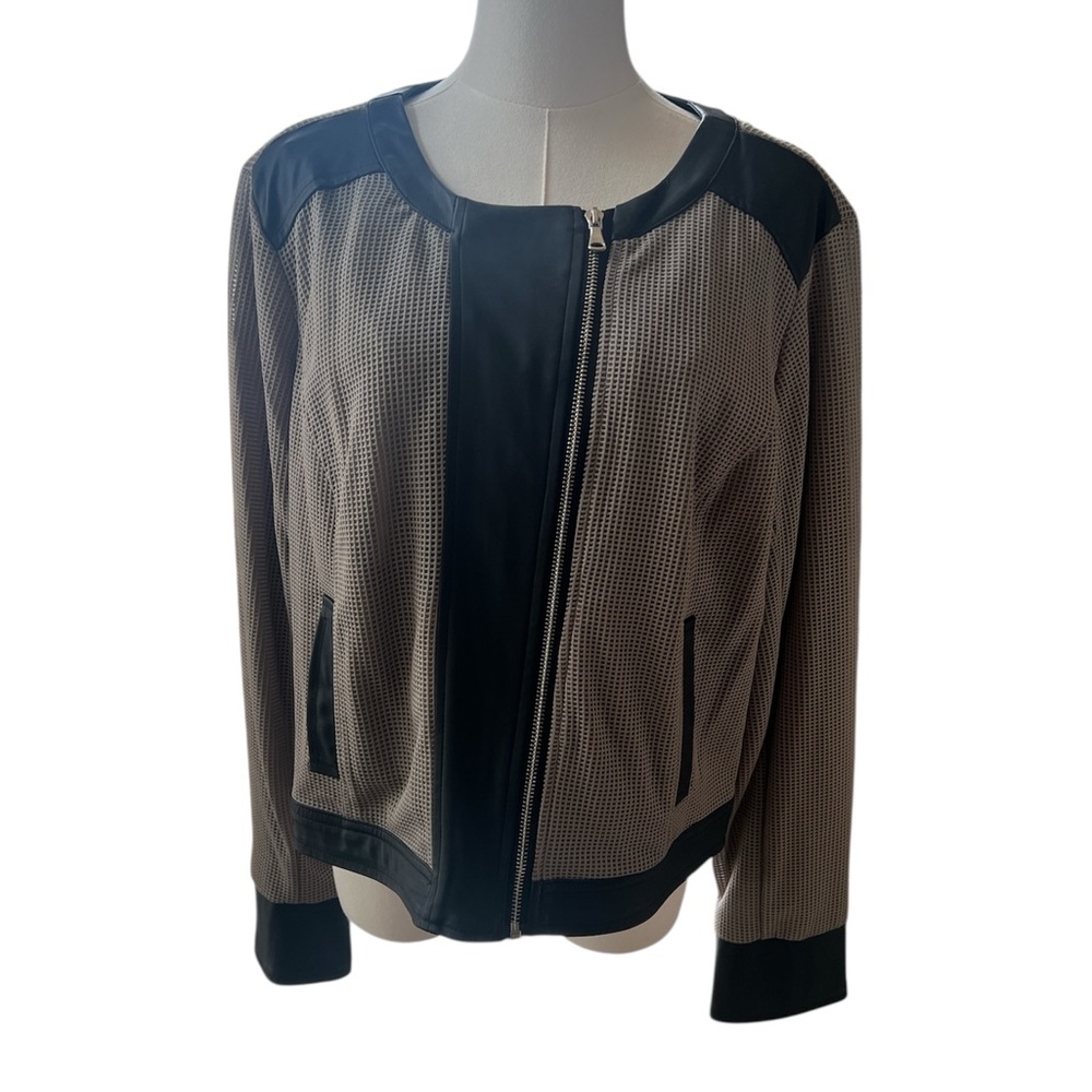 Women's Black Faux Leather and Taupe Jacket